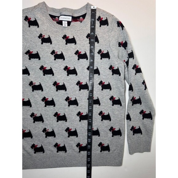 Charter Club Womens Sweater Scottie Dog Print Medium Gray Rhinestones Preppy - Picture 11 of 13